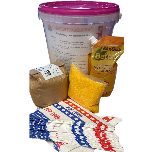 Ingredienten emmer 50 porties popcorn incl olie, suiker en zakjes